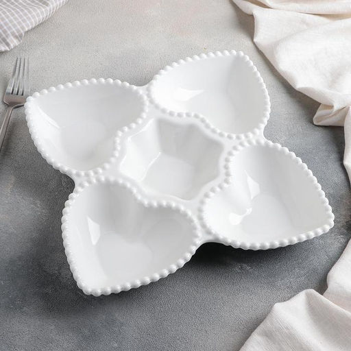 Менажница «Сердца», 5 секций, 25×5 см, керамика, белая