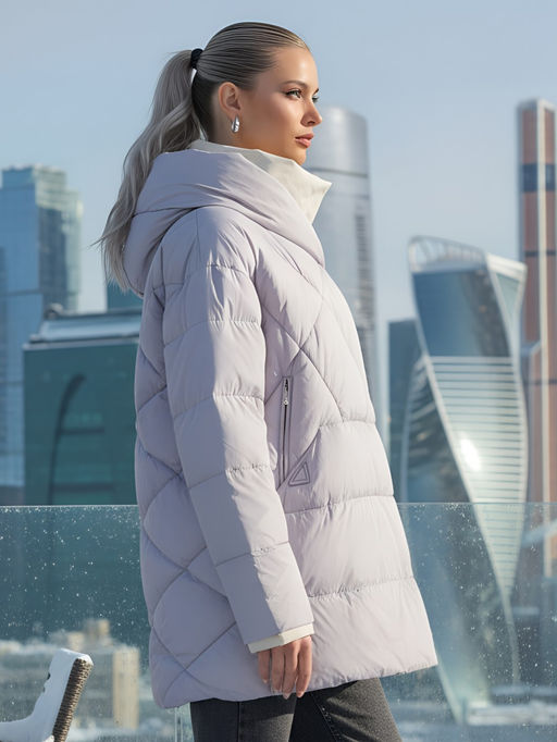 Куртка женская зимняя с капюшоном большого размера фиолетового цвета 1170F - Mtforce фото 24