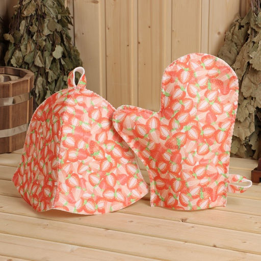 Набор банный женский Клубничка (шапка+рукавица+коврик) - Simaland фото 3