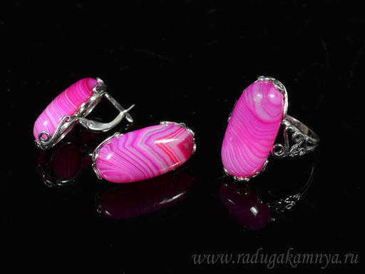Кольцо Серьги с агатом тонированным, цв.фуксия размер 18
