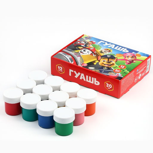 Гуашь 12 цветов по 20 мл, «Щенячий патруль»