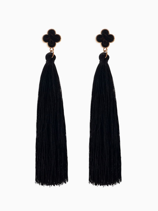 Серьги Кисти, цвет чёрный в золоте, L кисти 8.7 см