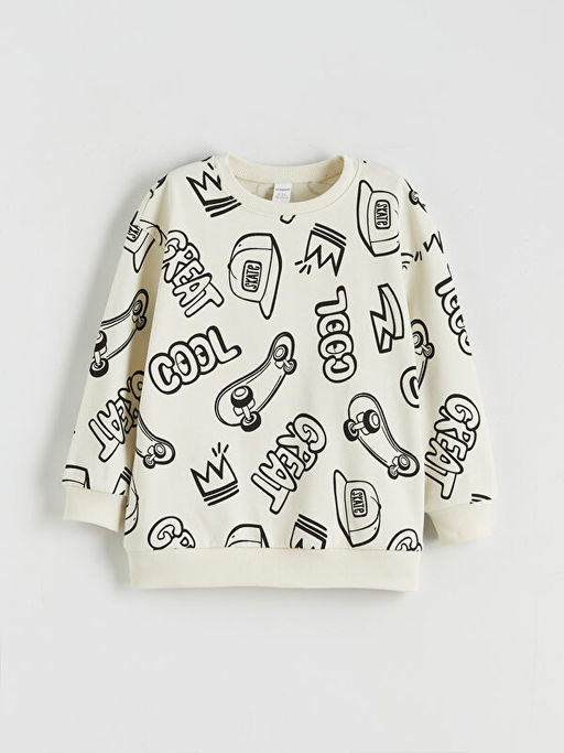 Bask?l? Erkek ?ocuk Kal?n Sweatshirt