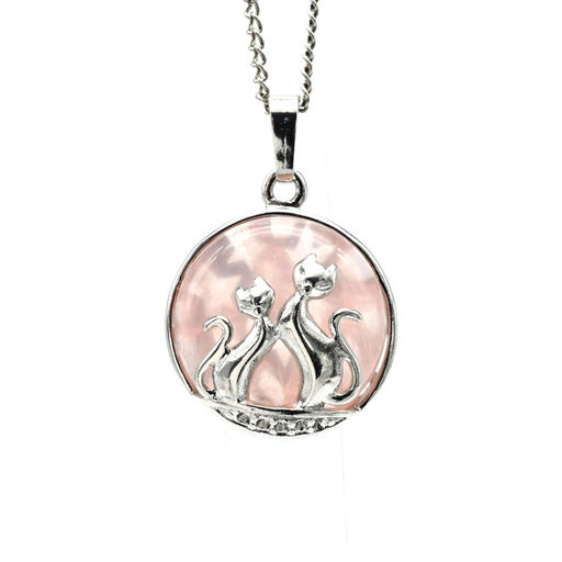 Подвеска Кошки влюбленные 22*22мм в металле с розовым кварцем