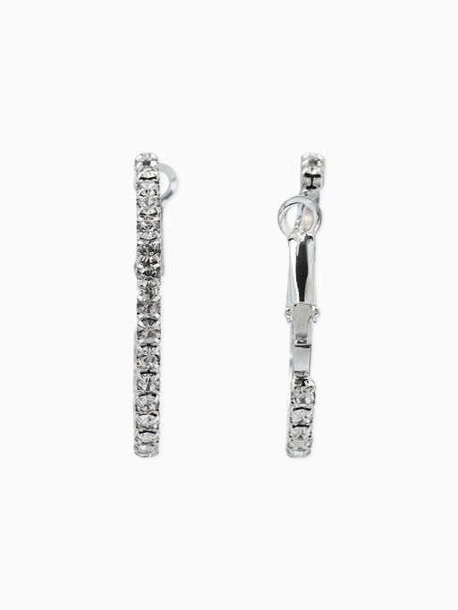 Цена за 2 шт. Серьги-кольца со стразами d=3,5см, цвет белый в серебре