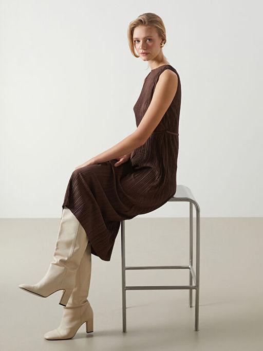 Bisiklet Yaka Dokulu Krinkle Elbise