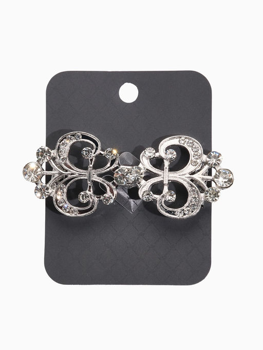 Зажим для кардигана «Ажур. Лилия», белый в серебре