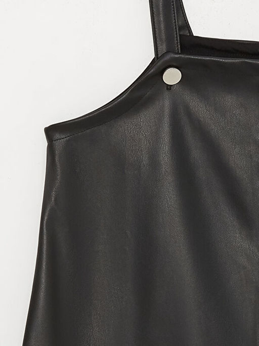 Kare Yaka Deri G?r?n?ml? K?z ?ocuk Elbise - Waikiki фото 3