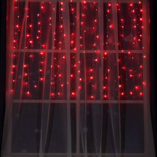 Гирлянда Занавес 1.5?1 м, IP20, прозрачная нить, 180 LED, свечение красное, 8 режимов, 220 В