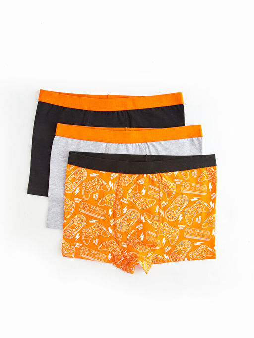 Bask?l? Pamuklu Erkek ?ocuk Boxer 3l?