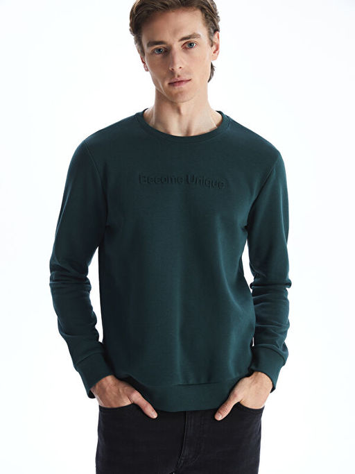 Bisiklet Yaka Uzun Kollu Kal?n Erkek Sweatshirt