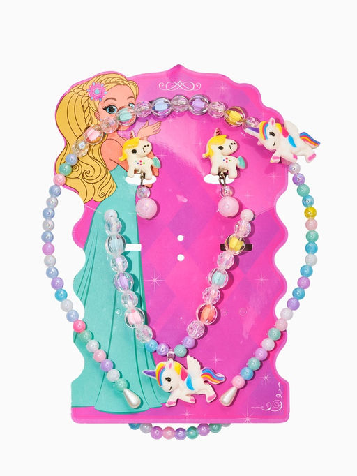 Комплект детский «Выбражулька» 3 предмета, клипсы, бусы, ободок, единорог, цветной