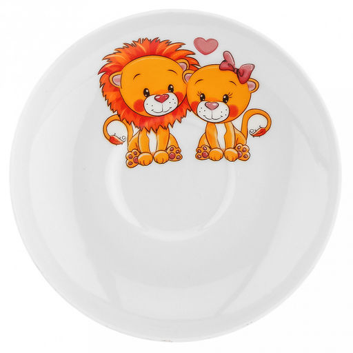 Чашка чайная фарфоровая "Львята" 210мл, д8,5см, h6см, форма "Янтарь", с блюдцем д14см (Россия)