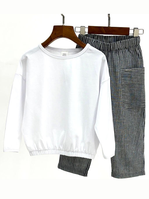 Комплект лонгслив с брюками 22-0077|7973 белый|серый - Mini maxi фото 2