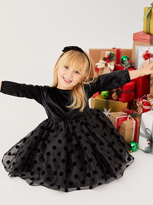 Bisiklet Yaka Uzun Kollu Kadife K?z Bebek Elbise ve Ta? 2li Tak?m - Waikiki фото 3