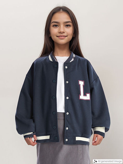 Bask?l? Uzun Kollu K?z ?ocuk Kolej Ceket - Waikiki фото 4