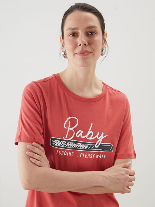 Bisiklet Yaka Bask?l? Hamile Ti??rt