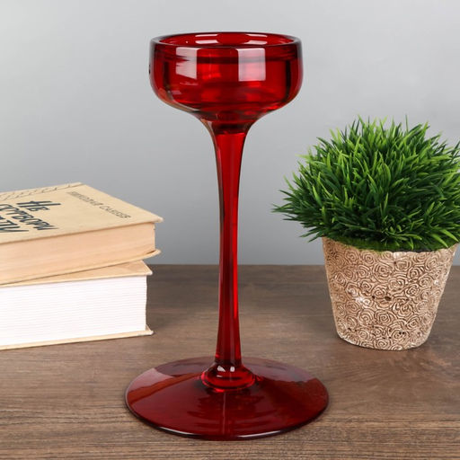 Стеклянный подсвечник на 1 свечу «Бокал-креманка», набор 3 шт., красный, h=20 см, 23 см, 26×8×8 см