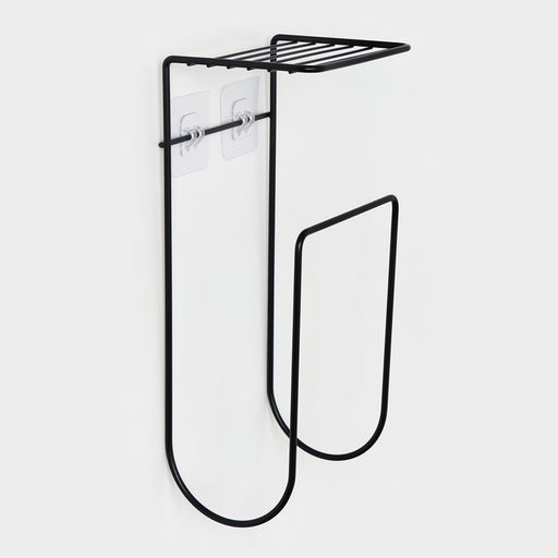 Держатель для полотенец с полкой, 15.5×12.5×33.5 см, чёрный