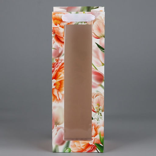 Цена за 2 шт. Пакет подарочный под бутылку, упаковка, «Цветы», 36×13×10 см