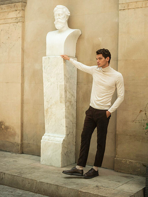 Bal?k?? Yaka Uzun Kollu Erkek Triko Kazak