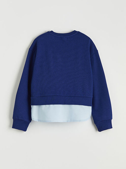 Bisiklet Yaka Bask?l? K?z ?ocuk Kal?n Sweatshirt