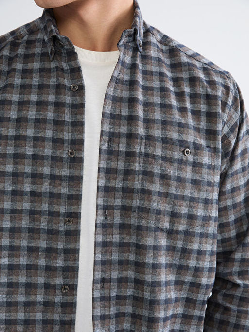 Regular Fit Uzun Kollu Ekose Gabardin Erkek G?mlek