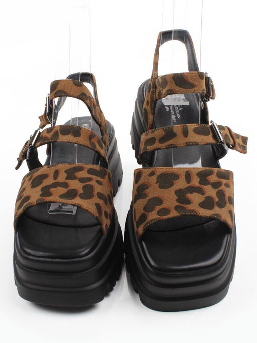 08-XLP1320-52 BLACK/LEOPARD Босоножки женские (натуральная замша)