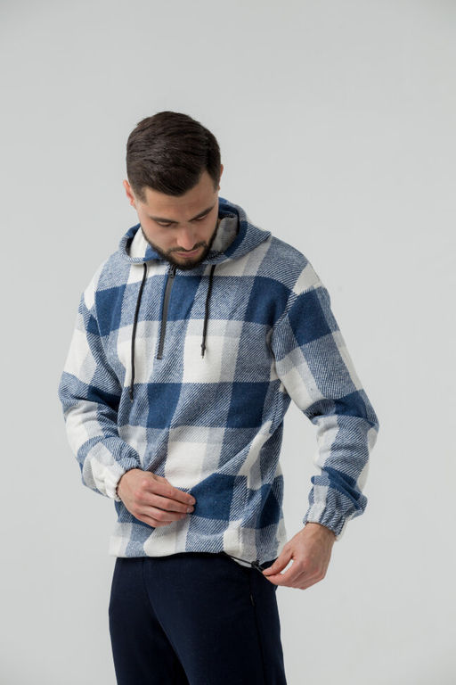 УТЕПЛЕННАЯ Толстовка клетка унисекс, т.синий - Knitka wear фото 7