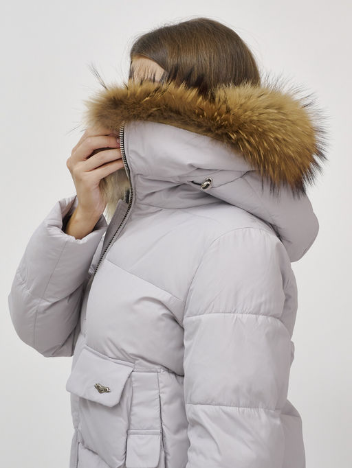 Куртка Бренд Visdeer ПРЕМИУМ КЛАССА зимняя с мехом ЕНОТА, светло-серого цвета  фото 8