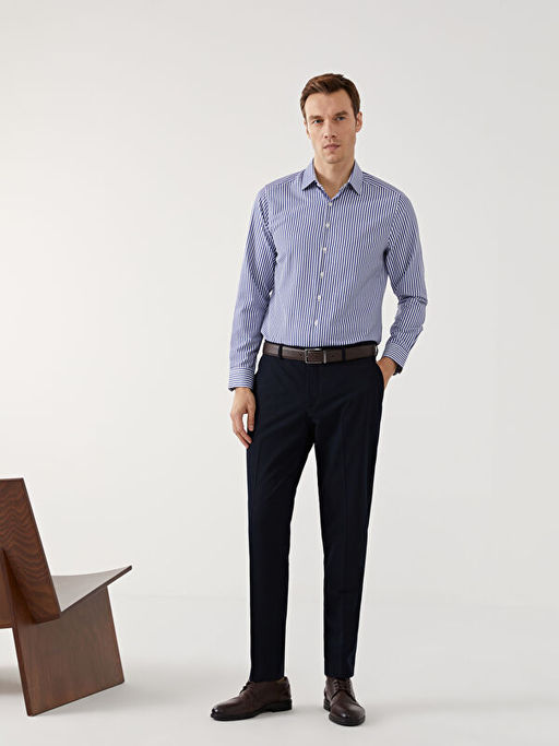 Slim Fit Uzun Kollu ?izgili Poplin Erkek G?mlek