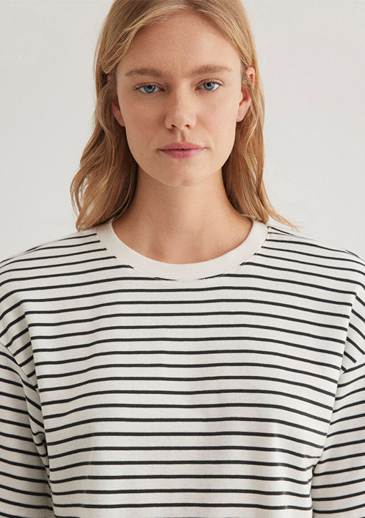 Cizgili Crop Tisort - Mavi фото 5