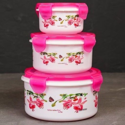 Салатник 3 штуки круглый с крышками / 173 /уп 84/ 190, 460, 850 мл - Галеонтрейд фото 3