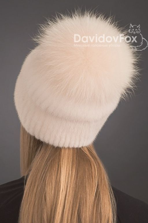 Шапка Буратино норка орнамент розовый жемчуг