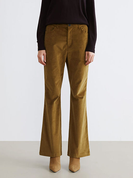 Dar Fit ?spanyol Pa?a Kad?n Kadife Pantolon