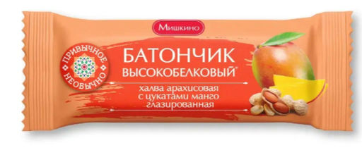 Батончик (814) Халва АРАХИСОВАЯ (БЛОКАМИ) с цукатами МАНГО глазир вес 50 г (Мишкино)