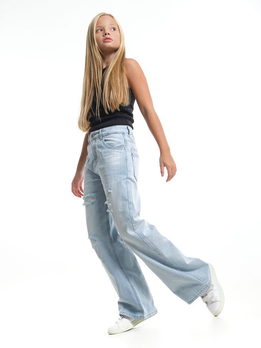 Джинсы клеш рваные для весны и лета 33-1053 св.голубой - Mini maxi фото 26