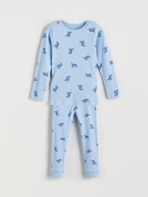 Bisiklet Yaka Bask?l? Uzun Kollu Erkek Bebek Pijama Tak?m?