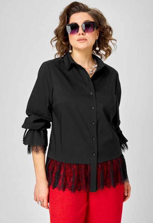 Блуза EVA GRANT 5002 черный с кружевом