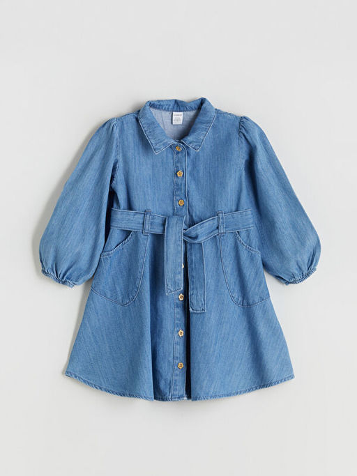 G?mlek Yaka K?z ?ocuk Jean Elbise