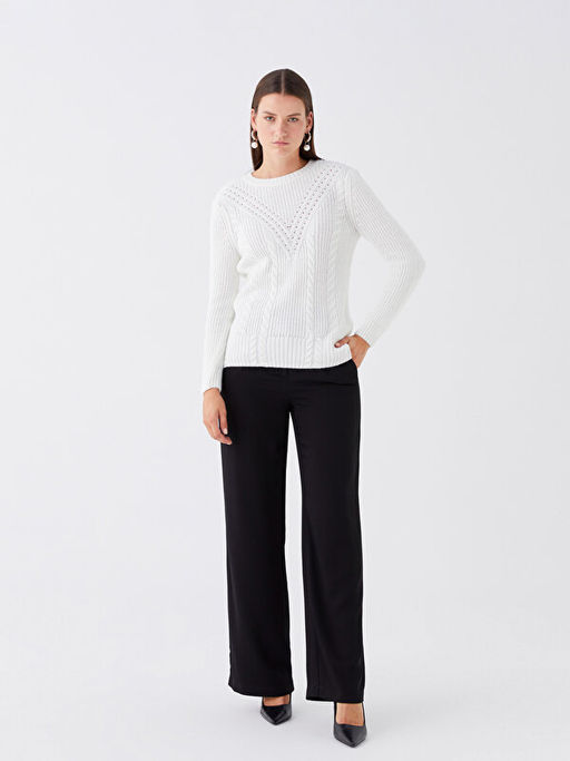 Bisiklet Yaka Ajurlu Uzun Kollu Kad?n Triko Kazak - Waikiki фото 2