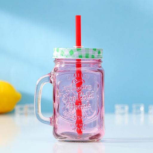 Банка стеклянная с крышкой и трубочкой Доляна «Галерея», 500 мл, 11×8×13.5 см, цвета МИКС