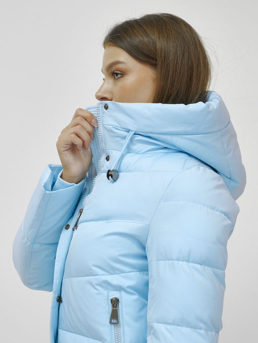 Пальто утепленное стеганное зимнее с капюшоном женское голубого цвета 9636_1Gl - Mtforce фото 10