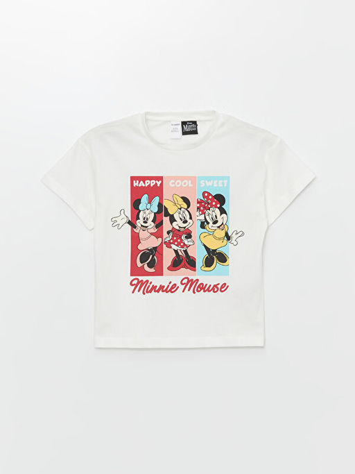 Bisiklet Yaka Minnie Mouse Bask?l? K?sa Kollu K?z ?ocuk Ti??rt