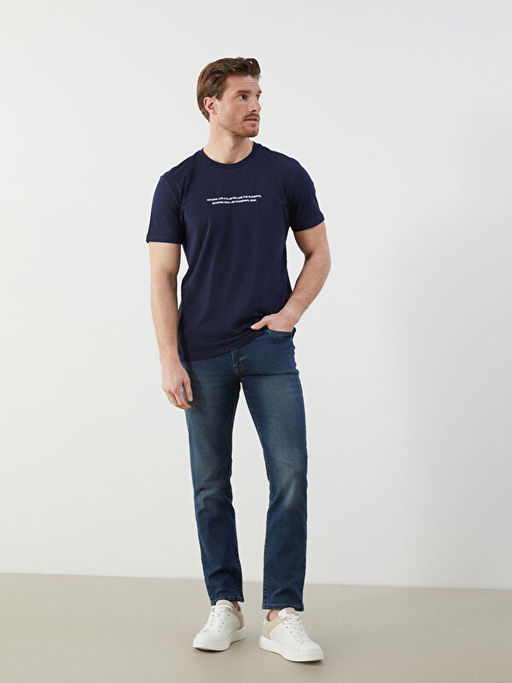 Bisiklet Yaka Bask?l? Penye Erkek Ti??rt