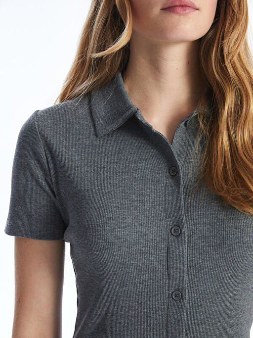 Polo Yaka D?z K?sa Kollu Kad?n Bodycon Elbise