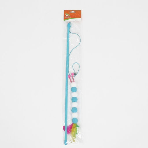 Дразнилка-удочка Гусеница с перьями, ручка 49 см, голубая - Пижон фото 4