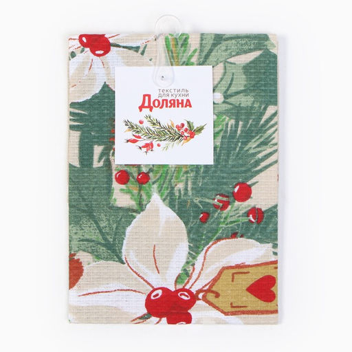 Полотенце Доляна Рождественские цветы 28х46 см, 100% хл, вафля 160 г/м2  фото 5