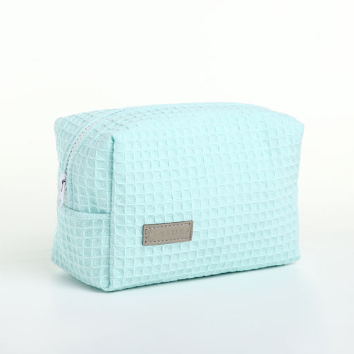 Косметичка женская на молнии TEXTURA, объёмная, средняя, мягкая, вафельная текстура, бирюзовая фото 3