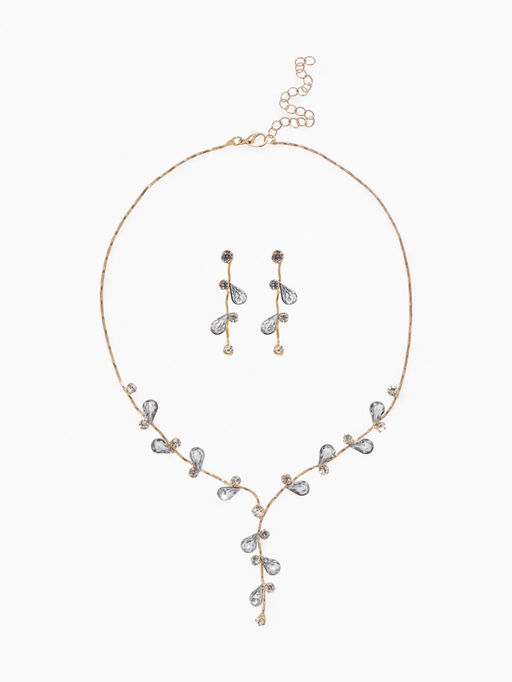Набор 2 предмета: серьги, колье Изумление цветение, цвет белый в золоте, 42 см